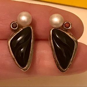 Alaskan Native Earrings w/ Onyx, Pearl and Amber!